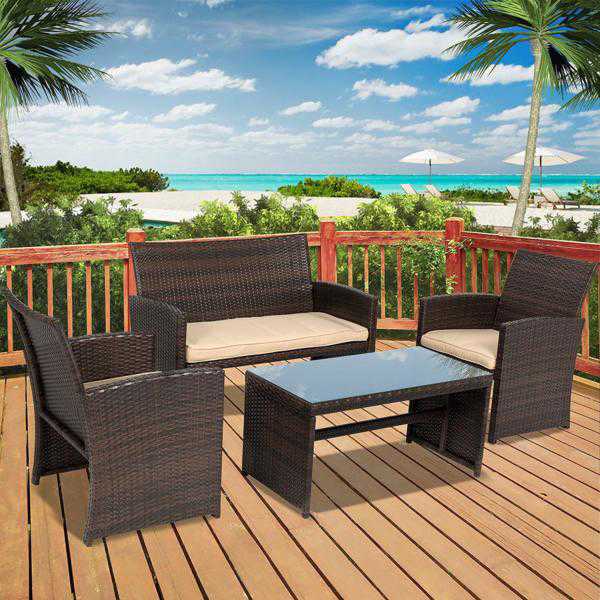 4-piece Outdoor Rattan Wicker Patio Lounge Set