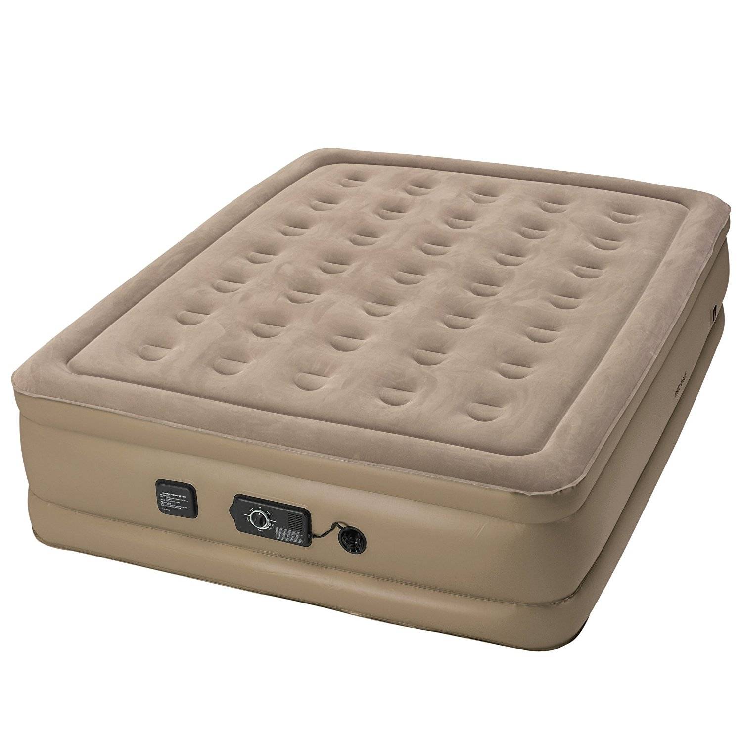 Beige Insta-Bed Queen Size Air Mattress with Never Flat Pump