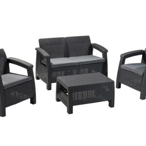Keter Corfu 4 Piece All Weather Cushioned Outdoor Furniture Set