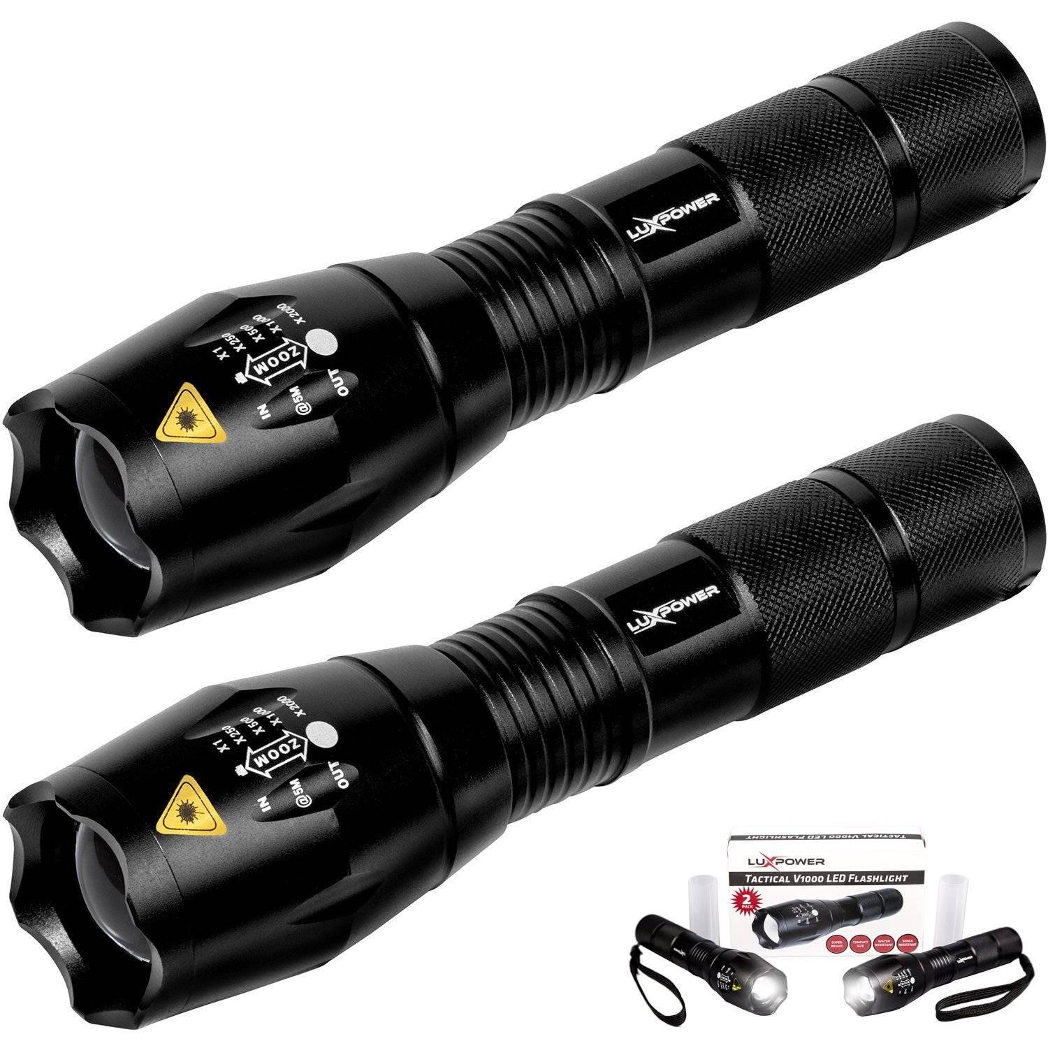 Pack of 2 LuxPower Tactical V1000 LED Flashlight