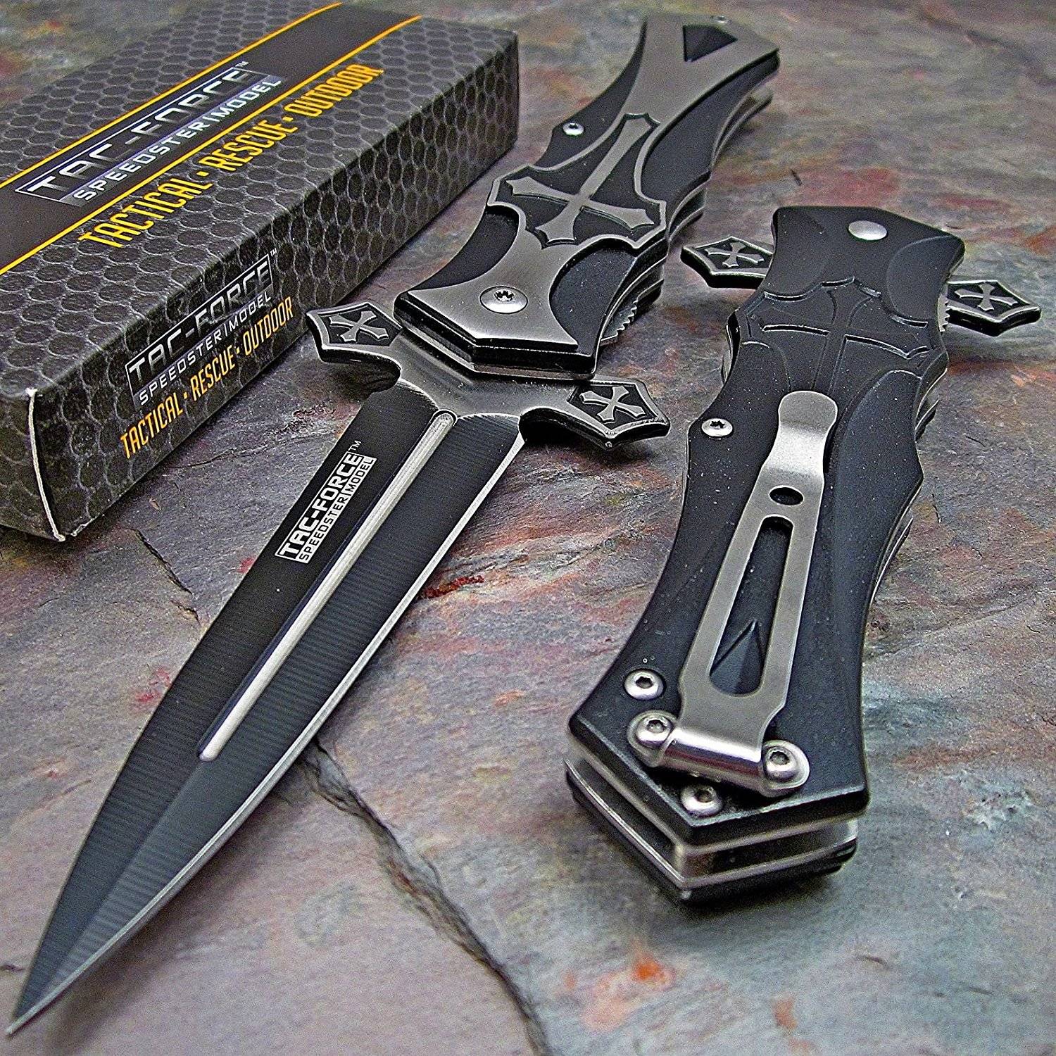 Tac-Force Black Dagger Style Folding Knife