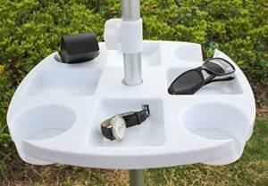 White 17 Inch Plastic Beach Umbrella Table with 4 Cup Holders