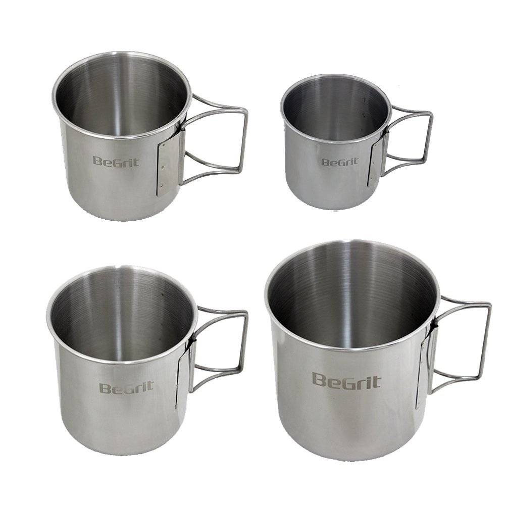 BeGrit 4 Pack Stainless Steel Camp Cup Set with Foldable Handles