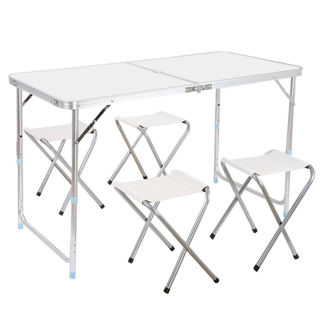 Finether Portable Adjustable Height Folding Table with 4 Folding Chairs
