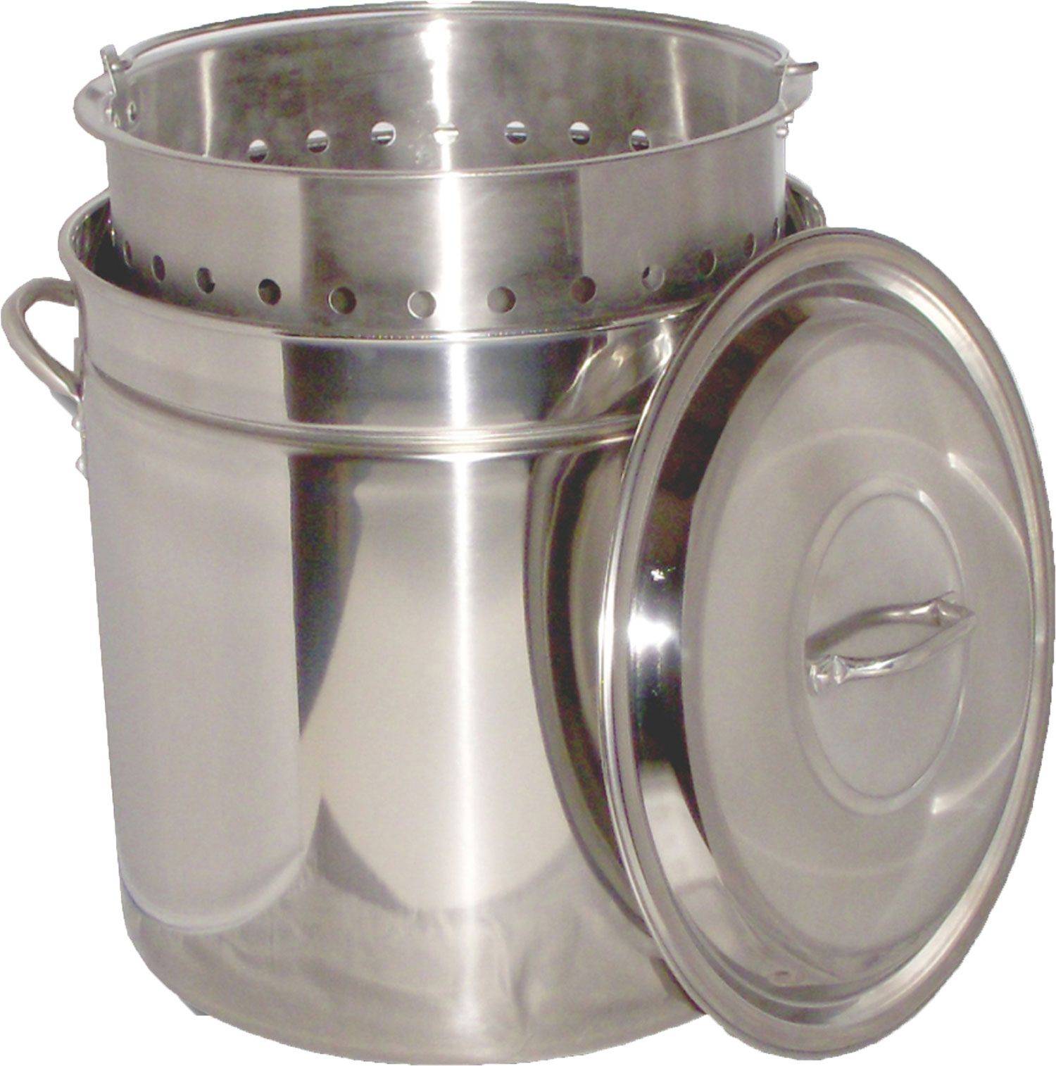 King Kooker 44 Quart Stainless Steel Camp Boiling Pot with Steam Rim